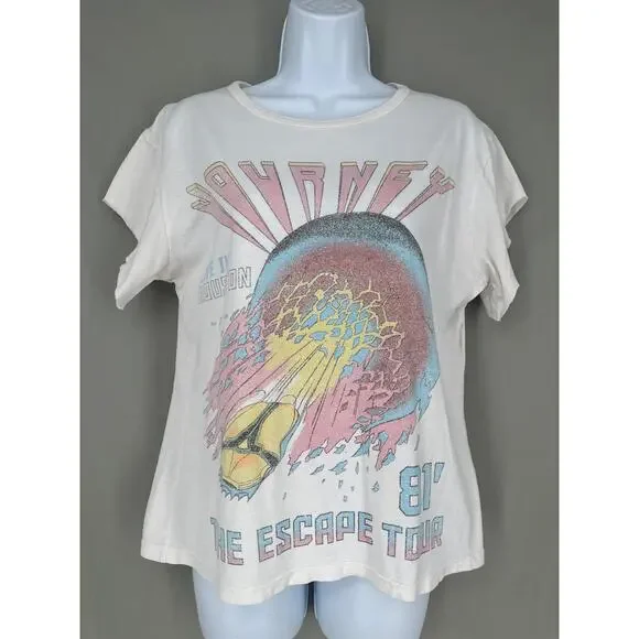 Journey Shirt Womens XS White Graphic Tee Band Music Colorful 80s Houston - Picture 1 of 8